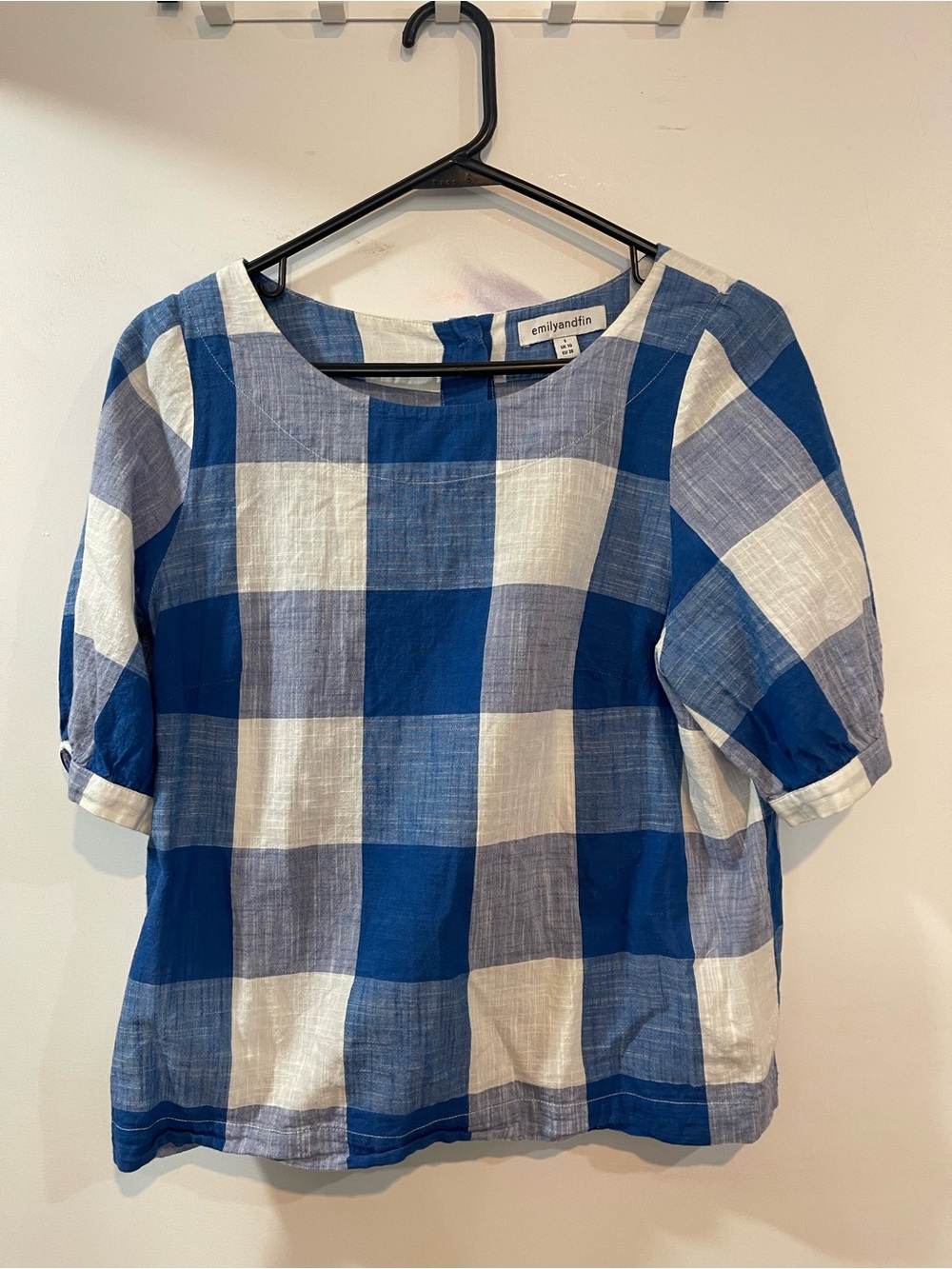 Emily & Fin Blue and White Gingham Short Sleeve Blouse